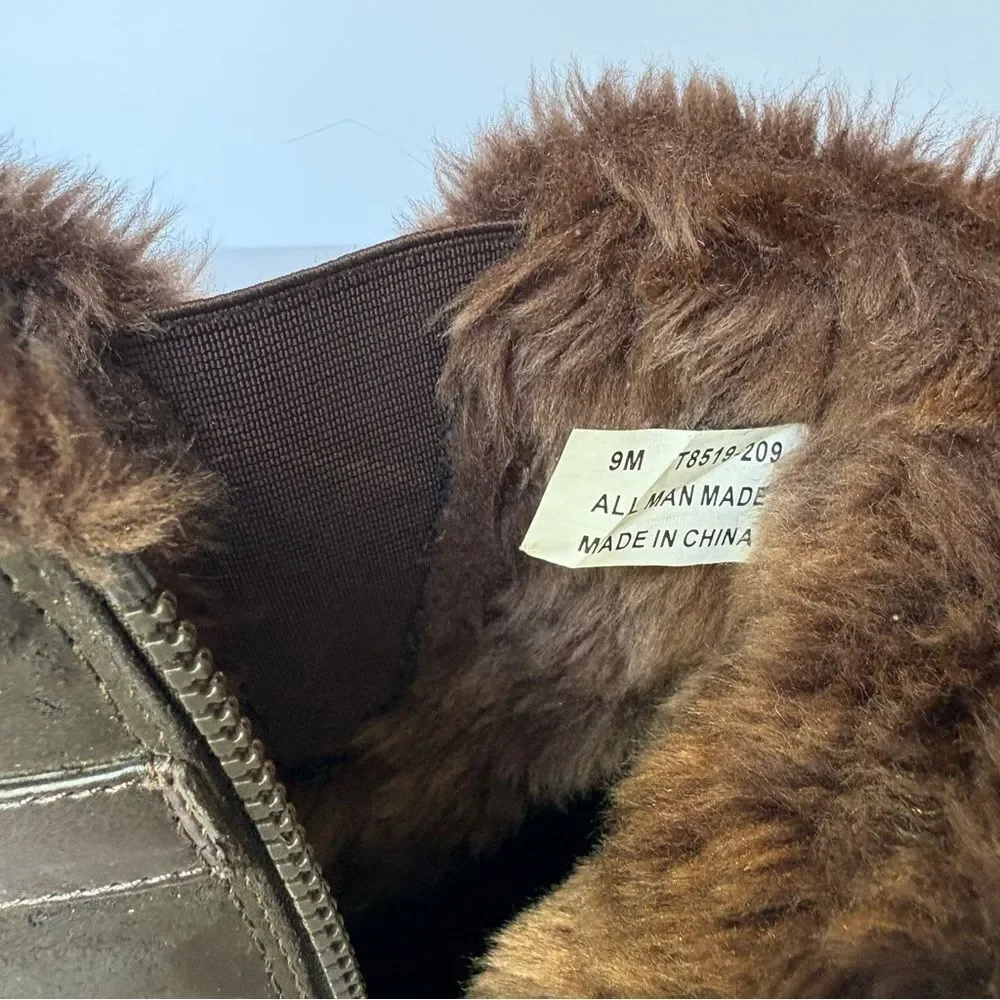 Trotter's Brown Faux Fur-Lined Women's Mid-Calf Boots Size 9M Side Zip